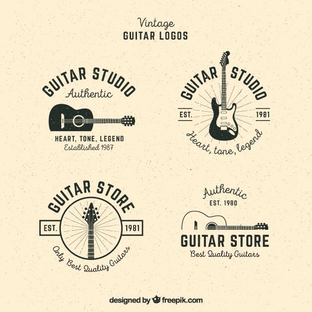 Pack of guitar logos in vintage style Free Vector | Free Vector # ... Vintage Music Logos