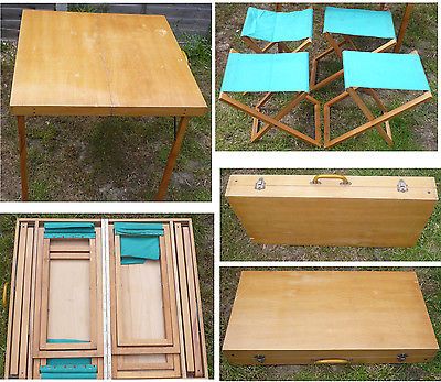 Vintage Wood Fold Up Picnic Table With 4 Chairs Packs Together Vintage Wood Fold Up Picnic Table With 4 Chairs Packs Together Camping Vw Ebay Backyard Fun In 2018 Pinterest And