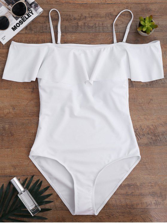 Off The Shoulder Flounced One-Piece Swimwear - WHITE S