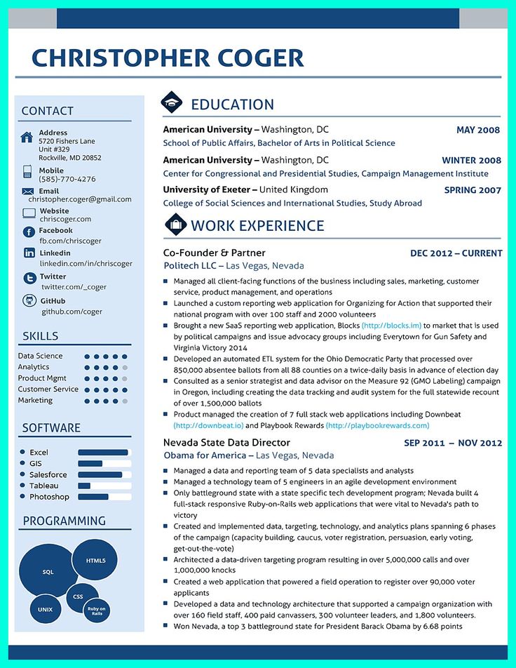 a blue and white resume template with an image of a computer engineer in the background