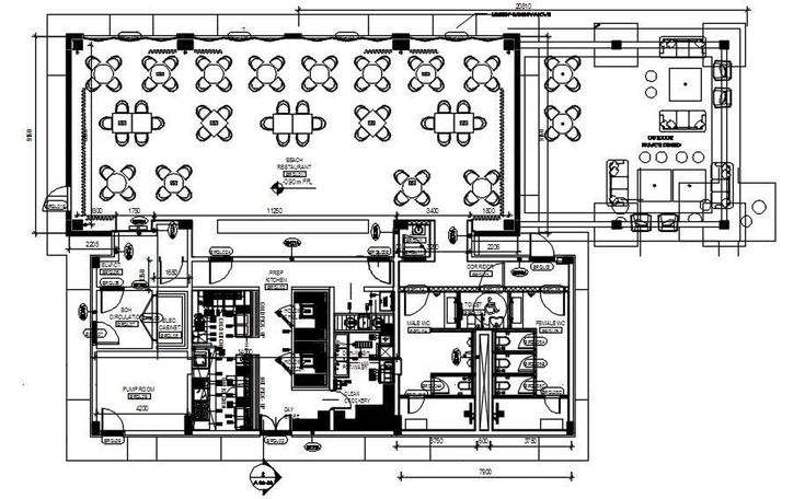 Beach grill Restaurant furniture floor plan design is given in this ...