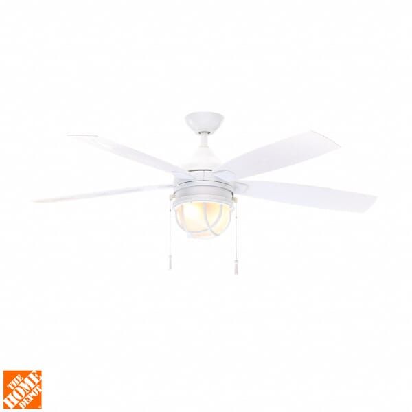 Hampton Bay Seaport 52 In Led Indoor Outdoor White Ceiling Fan Al634 Wh The Home Depot 2021 With Light White Ceiling Fan, Hampton Bay Outdoor Ceiling Fan Light Cover
