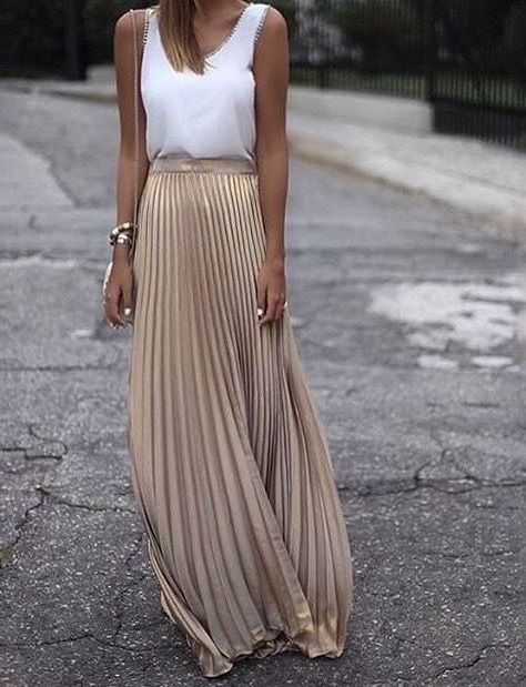 Metallic Beige long pleated skirt maxi length spring summer golden festival Metallic Beige long pleated skirt maxi length spring summer golden festival