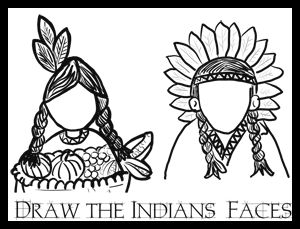 Thanksgiving Indians Coloring Pages Printouts Draw Faces In Drawing Activities Worksheets For Kids Free Day Book