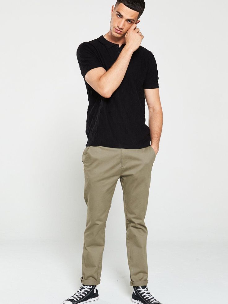 Jack & Jones Jeans Intelligence Grid Knitted Polo Shirt - Black, Black, Size 2Xl...