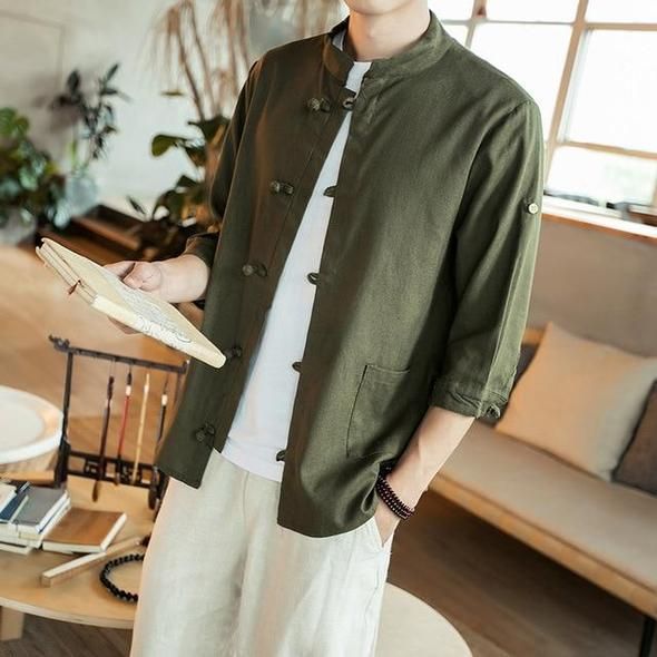 Camicie di moda maschile manica lunga slim fit Street Wear Mandarino Casual Abbigliamento