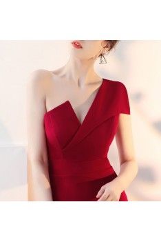 Sexy Slit Burgundy Fitted Prom Dress with One Shoulder – $71.1 #HTX86001 – ShePr…