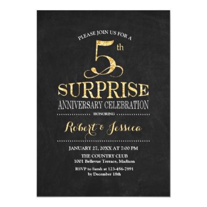 Surprise 5th Wedding Anniversary Chalkboard Gold