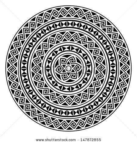 Monochromatic ethnic seamless textures. Round ornamental vector shape isolated o...