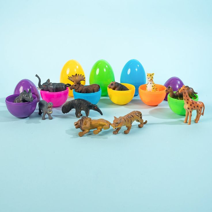 Prefilled Easter Eggs with Wild Animal Figures 12pcs Animals
