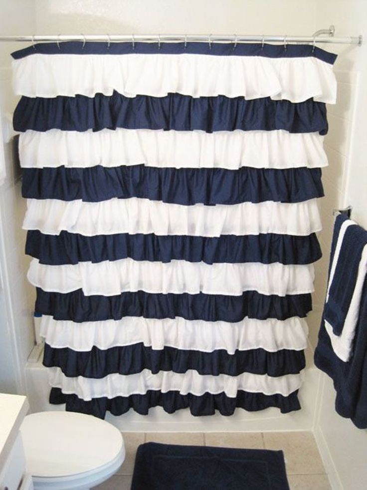 Blue And White Ruffled Shower Curtain Ruffle Curtains Home Diy Decor Blue And White Ruffled Shower Curtain, Navy Blue Ruffle Shower Curtain