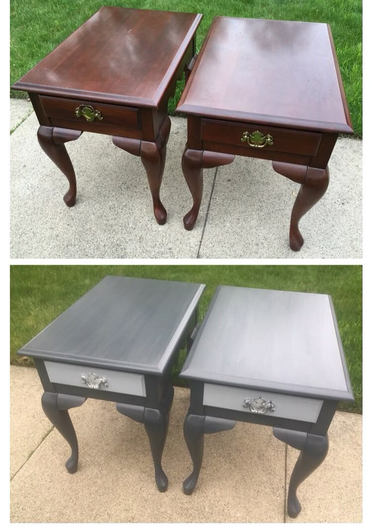 Updated These Queen Anne End Tables With Charcoal Grey And The Drawer Fronts In Antique White Furniture Restoration Diy Renovation Recycled Updated These Queen Anne End Tables, Queen Anne End Tables Drawer