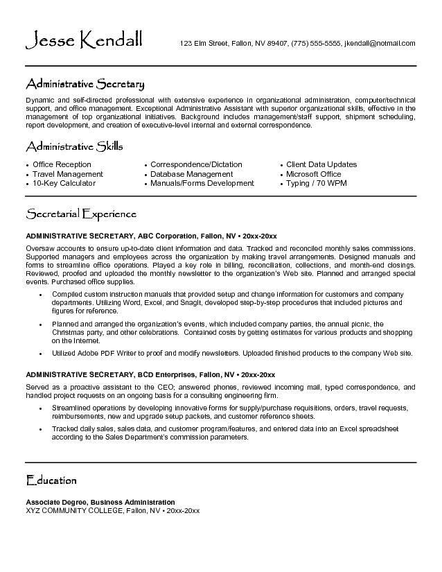 resume examples secretary pinterest resume examples sample resume template for secretary