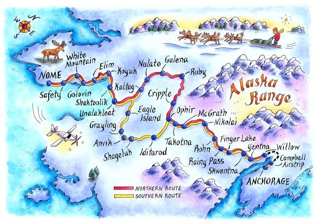 Iditarod Trail Map By Jennifer Thermes Iditarod Dog Sledding 7e28a99faaa618437a8cec5d831f4c49