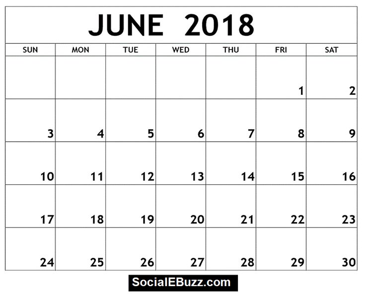 june 2018 calendar template
