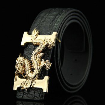 Stylish Chinese Dragon Shape Buckle Crocodile Skin Embossed Men s Casual PU Belt