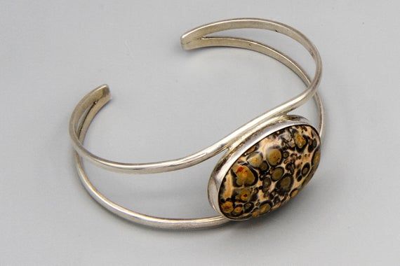 Sterling Silver Leopard Jasper inlay Bangle bracelet.