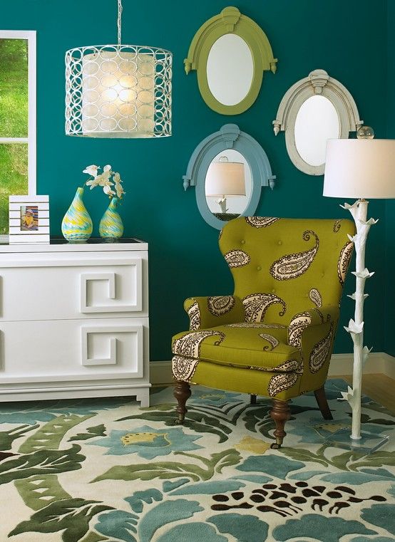 79 Best Blue Teal Arredo Images On Pinterest For The Home Dining Dark Teal Walls Accented By Lime Green And White Jewel Like Perfect Too What Colors Or Styles Do You Hailey Used A Pink Toile
