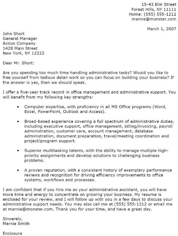 resume cover letter samples administrative | Administrative Assistant Cover Letter Example - Admin Secret