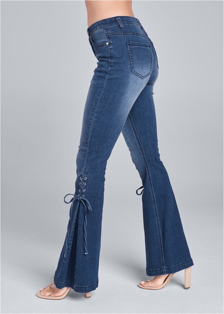 Five-pocket flared jeans Woman, Blue