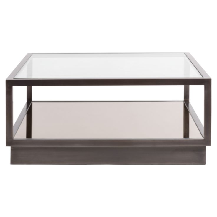 Wally Industrial Loft Silver Steel Clear Glass Square Coffee Table Square Glass Coffee Table, 18 Inch Deep Coffee Table