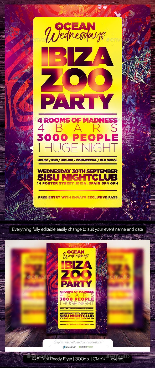 ibiza zoo party flyer template clubs parties events party