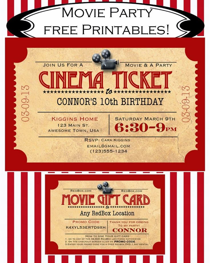Like Mom And Apple Pie: A Summer Of Movies! Free Printables! Free movie party invitation and redbox gift card printable
