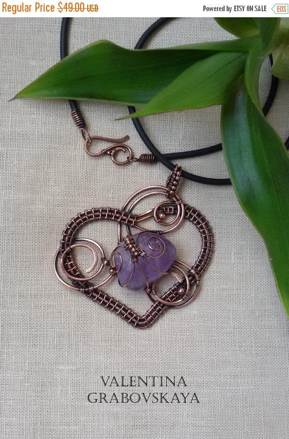Copper Gift for Her Intricate Wire Woven Heart Necklace with Handmade Chain Bohemian