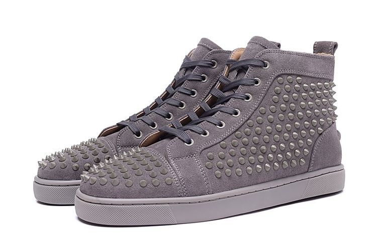 Basket Louboutin Couple Gris Clou Velours Gris Haut-Dessus Duplex ... Basket Louboutin Couple Gris Clou Velours Gris Haut-Dessus Duplex ...