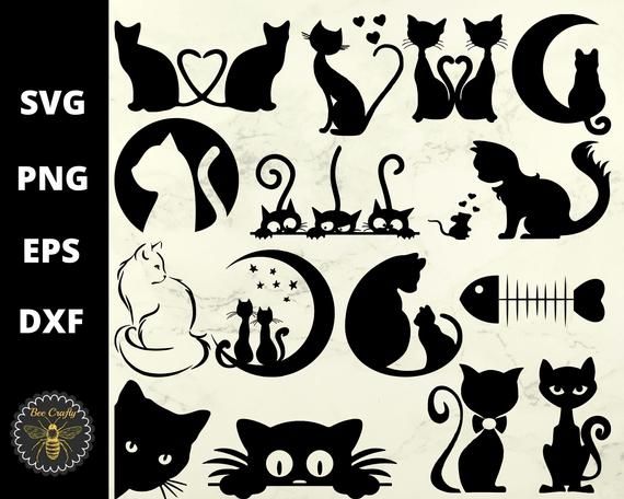 Cat Kitten Silhouette set 12 wall art design vinyl sticker decals