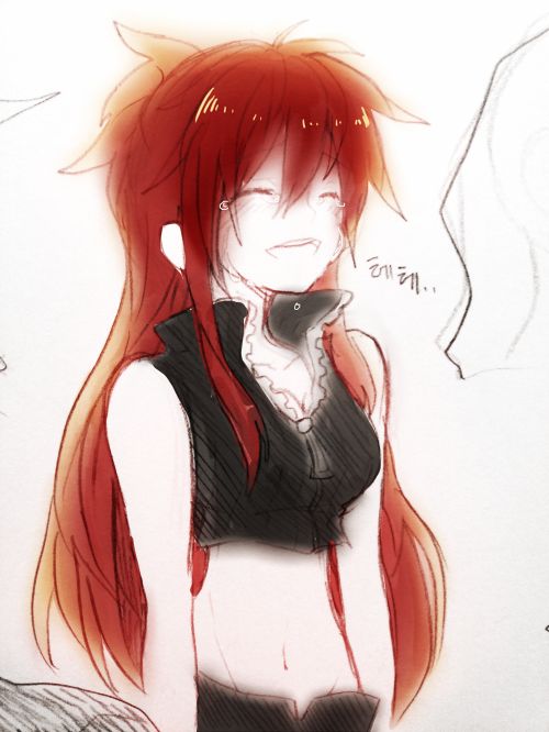 Anime girl with red hair crying