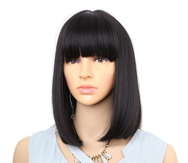 Black synthetic bob wig with bangs Cleopatra style ) wigs
