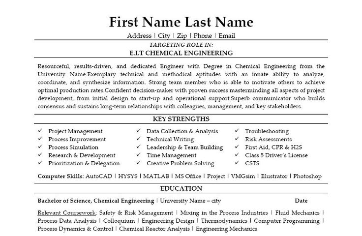 Click Here to Download this EIT Chemical Engineer Resume Template! http://www.resumetemplates101.com/templates.php