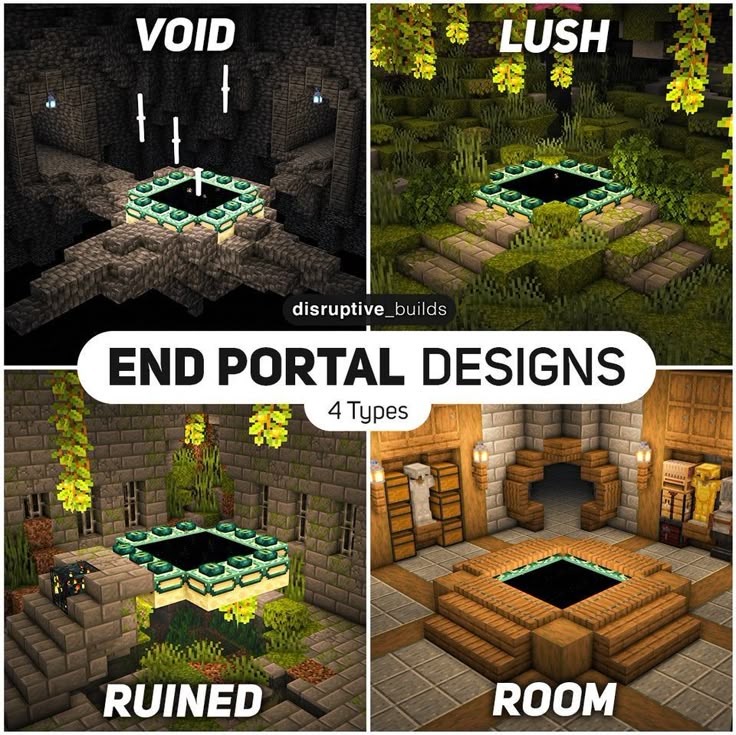 Four different screens showing how to build a room in minecraft with