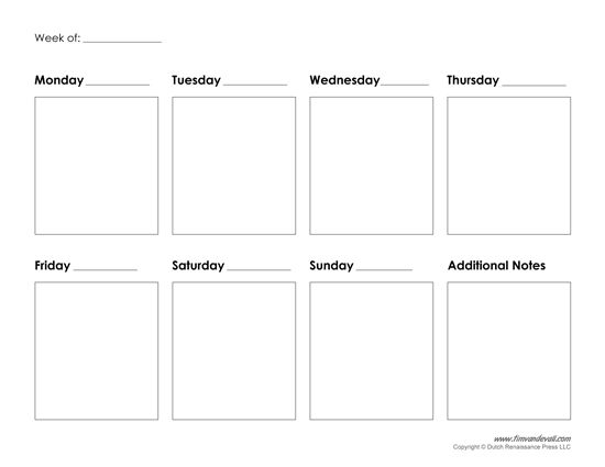 weekly planning calendar template