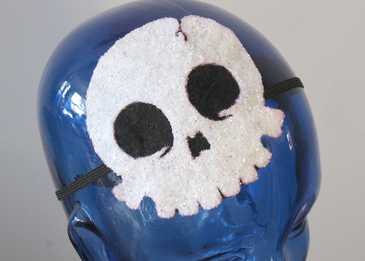 Glitter Skull fascinator headband - sparkly white halloween pirate goth anime ha...