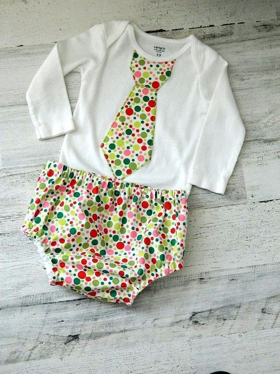 Baby Boys Christmas Outfit - Size 12 Month Clothes - Bodysuit With Baby Boys Christmas Outfit - Size 12 Month Clothes - Bodysuit with Appliqued Tie and Pants - Red and Green Polka Dots - Holiday Outfit - Baby Boys Christmas Outfit - Size 12 Month Clothes - Bodysuit With