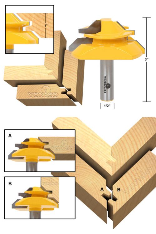 1/2" Shank Up to 1" Stock Lock Miter Router Bit Yonico 15122 45 Degree 1/2" Shank Up to 1" Stock Lock Miter Router Bit Yonico 15122 45 Degree
