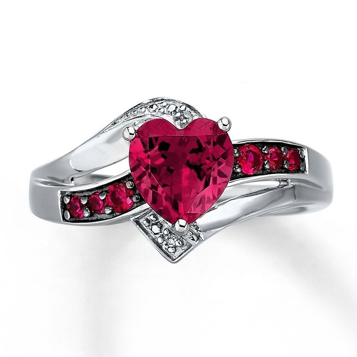 Lab Created Ruby Ring Heart Cut With Diamonds Sterling Silver Lab Created Ruby Ring Heart Cut With Diamonds Sterling Silver