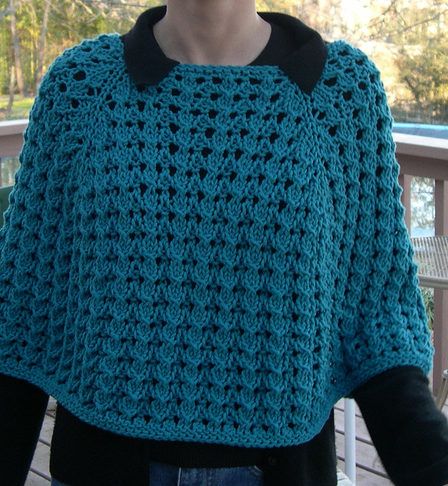 Free Knitting Pattern for Raglan Lace Poncho - Top down circular lace poncho ...