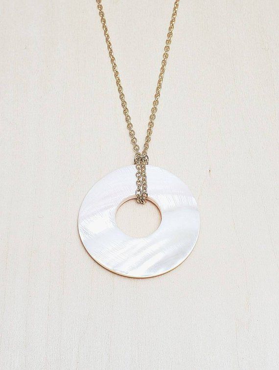 Natural Shell Circle Pendant Necklace Long Gold Chain With - Long Pendant Necklaces Length Natural Shell Circle Pendant Necklace Long Gold Chain With - Long Pendant Necklaces Length