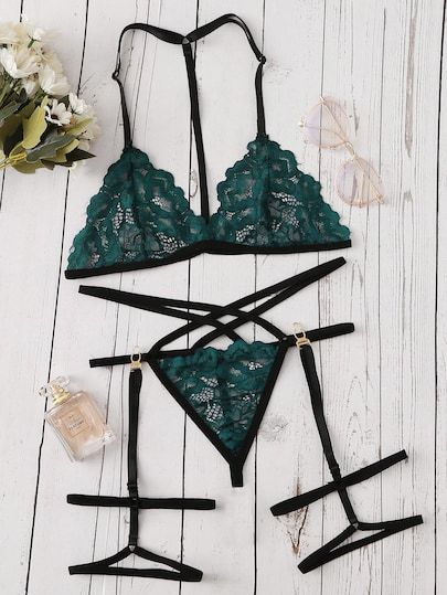 Harness Detail Garter Lingerie Set