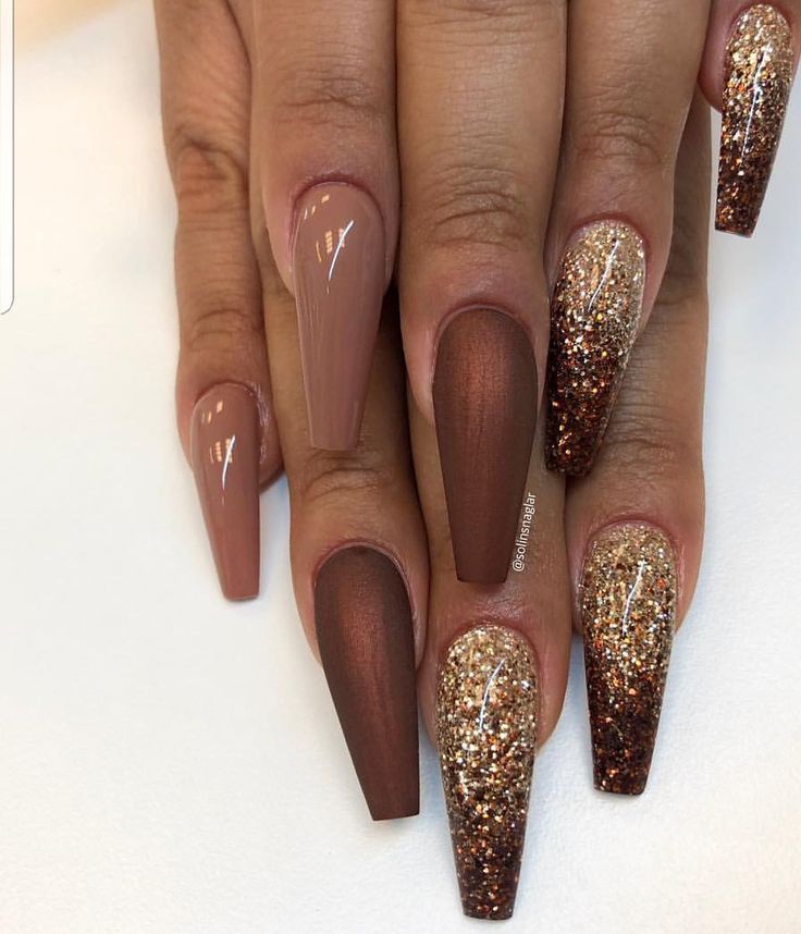 Taupe Bronze Gold Ombre Coffin Nails Brown Nail Designs Nailsstock Brown Nails Design Casket Nails Fall Nail Designs