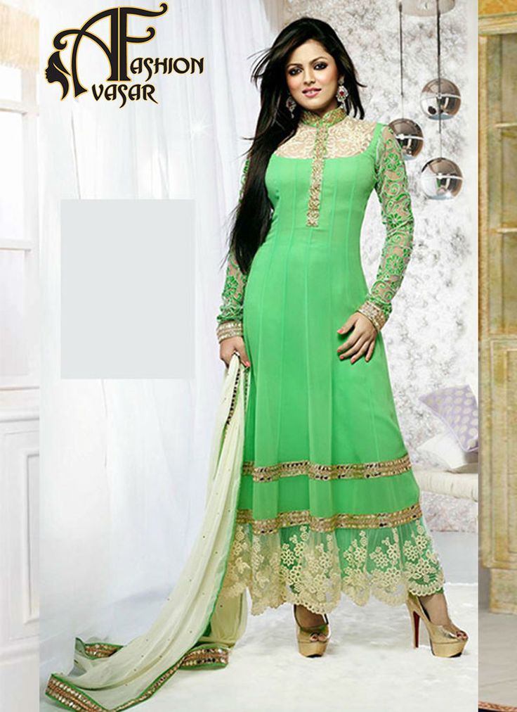 Long Anarkali Style Green Color with PatchWork Work Incredible Unstitched Salwar Kameez (With