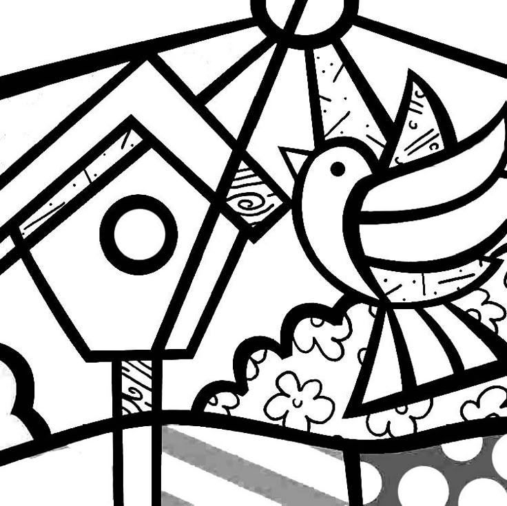 bird and birdhouse coloring page