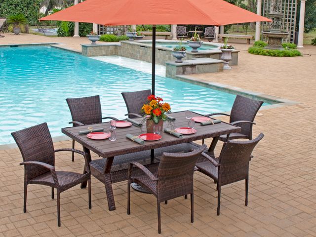 32 Best Patio Furniture Images On Pinterest Outdoor Rooms, Outdoor Aluminum & Woven Resin Wicker Dining Set with 76 x 42 Rectangular Slat Top Resin Wood Table - 32 Best Patio Furniture Images On Pinterest Outdoor Rooms, Outdoor