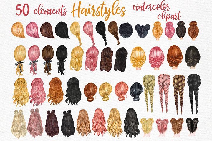 Girl Women Hair Smile Clipart Set Of 5 Various Color Hand Drawn Fashion Woman With Messy Bun Hair Clipart Instant Womens Hairstyles Girl Hairstyles Clip Art