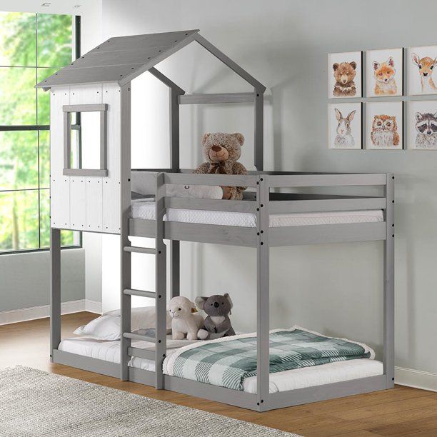 Highest Quality Solid Wood Montessori Double Treehouse Bed With Storage Drawers Screws Are Covered With Caps An Treehouse Loft Bed House Beds House Frame Bed