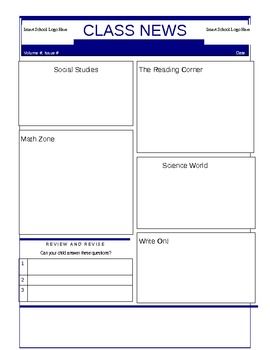 class newsletter template or student newsletter template english