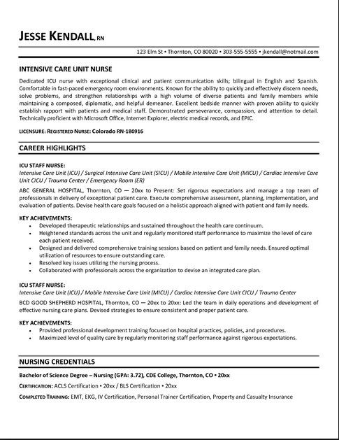 intensive care unit nurse resume